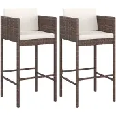 vidaXL Barkrukken 2 st met kussens poly rattan bruin