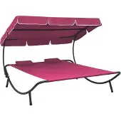 vidaXL Loungebed met luifel en kussens roze