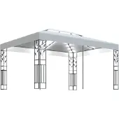 vidaXL Paviljoen met dubbel dak en LED-lichtketting, 3x4 meter, wit