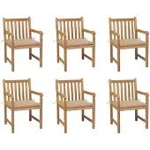 vidaXL Tuinstoelen 6 st met beige kussens massief teakhout