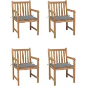 vidaXL Tuinstoelen 4 st met grijze kussens massief teakhout