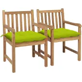 vidaXL Tuinstoelen, 2 stuks, met lichtgroene kussens, massief teakhout