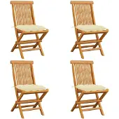 vidaXL Tuinstoelen 4 st met crèmewitte kussens massief teakhout