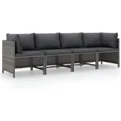 vidaXL Tuinbank 4-zits met kussens poly rattan grijs