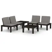 vidaXL 4-delige loungeset voor de tuin met kussens, kunststof, grijs