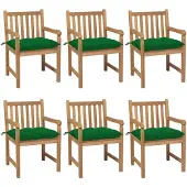 vidaXL Tuinstoelen, 6 stuks, met groene kussens, massief teakhout