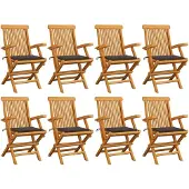 vidaXL Tuinstoelen 8 st met taupe kussens massief teakhout