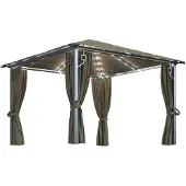 vidaXL Prieel met gordijn en LED-lichtslinger 3x3 m aluminium taupe