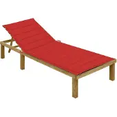 vidaXL Ligbed met rood kussen geïmpregneerd grenenhout