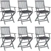 vidaXL Tuinstoelen 6 st inklapbaar met kussens massief acaciahout