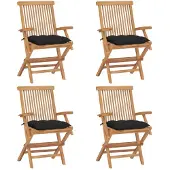 vidaXL Tuinstoelen 4 st met zwarte kussens massief teakhout