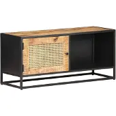 vidaXL Tv-meubel 90x30x40 cm ruw mangohout en natuurlijk riet