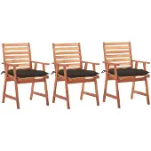 vidaXL Tuinstoelen 3 st met kussens massief acaciahout