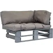 vidaXL Tuinbank pallet met grijze kussens grenenhout