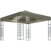 vidaXL Tuinpaviljoen met LED-lichtslinger 3x3 m taupe