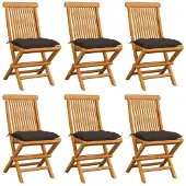 vidaXL Klapstoelen met taupekleurige kussens, 6 stuks, massief teakhout