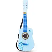 Woet Houten Speelgoedgitaar met Draagriem - Blauw met Muzieknoten - Speelgoedinstrument - Mijn eerste Gitaar Inclusief Muziekboekje - Speelgitaar voor Kinderen - Vanaf 3 jaar