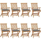 vidaXL Tuinstoelen 8 st met grijze kussens massief teakhout