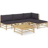 vidaXL 5-delige Loungeset met donkergrijze kussens bamboe