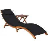 vidaXL Zonnebed met tafel en kussen, massief acaciahout