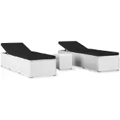 vidaXL 3-delige Ligbeddenset met theetafel poly rattan wit