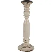 Clayre & Eef Kandelaar Ø 15*42 Cm Wit Hout Kaarsenstandaard
