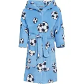 Playshoes fleece badjas Soccer met voetbal dessin lichtblauw All over print - 146/152