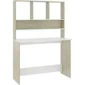 Natur24 Bureau met schappen 110x45x157cm bewerkt hout wit en eikenkleur
