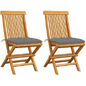 vidaXL Tuinstoelen 2 st met grijze kussens massief teakhout