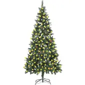 vidaXL Kunstkerstboom met verlichting en dennenappels 210 cm