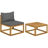 vidaXL 2-delige Loungeset met kussens massief acaciahout