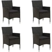 vidaXL Tuinstoelen 4 st met kussens poly rattan zwart