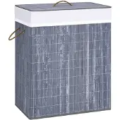 vidaXL Wasmand met 2 vakken 100 L bamboe grijs
