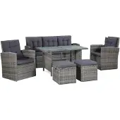 vidaXL Tuinbank 3-zits met kussens poly rattan grijs