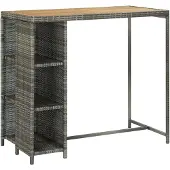 vidaXL Bartafel met opbergrek 120x60x110 cm poly rattan grijs