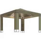 vidaXL Prieel met dubbel dak en LED-lichtslinger 3x3x2,7 m taupe