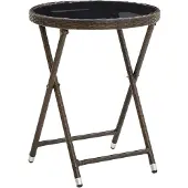 vidaXL Salontafel 60 cm poly rattan en gehard glas bruin