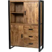 LivingFurn kabinetkast nairobi 43x100x150 mangohout en gecoat staal