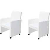 vidaXL Eetkamerstoelen met wieltjes kunstleer wit 2 st online kopen