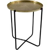 Lesli Living Ronde bijzettafel/plantenstandaard goud/zwart 50 cm - plantenhouder/plantentafel/oppottafel