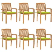 vidaXL Tuinstoelen stapelbaar 6 st met kussens massief teakhout
