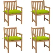 vidaXL Tuinstoelen 4 st met heldergroene kussens massief teakhout