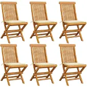 vidaXL Klapstoelen met crèmekleurige kussens, 6 stuks, massief teakhout