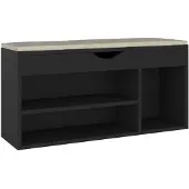 vidaXL Schoenenbank met kussen 104x30x49 cm bewerkt hout zwart