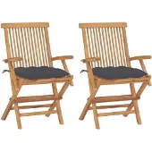 vidaXL Tuinstoelen 2 st met antracietkleurige kussens massief teakhout