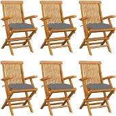 vidaXL Tuinstoelen 6 st met grijze kussens massief teakhout