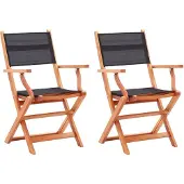 vidaXL Inklapbare stoelen 2 st eucalyptushout en textileen zwart