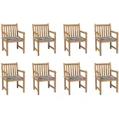 vidaXL Tuinstoelen 8 st met grijs geruite kussens massief teakhout