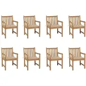 vidaXL Tuinstoelen 8 st met beige kussens massief teakhout