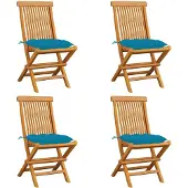 vidaXL Tuinstoelen 4 st met lichtblauwe kussens massief teakhout